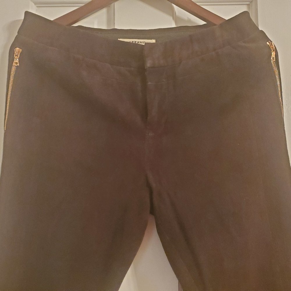 J Brand Chocolate Lambskin Suede Leggings with Gold Zippers